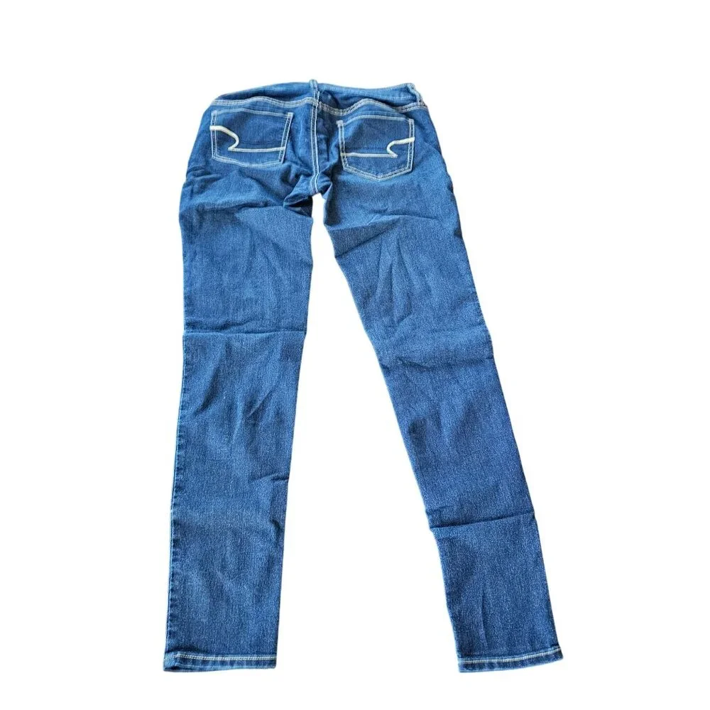 American Eagle Women's Dark Wash Jegging Jean's bold stitching size 2 - Picture 2 of 11